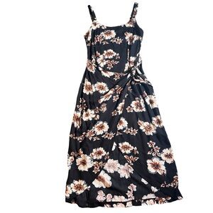 Jamie Brooke Vintage Black + White Hawaiian Floral Sleeveless Wrap Dress, Medium